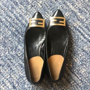 Fendi black leather pointed toe flats, 37.5